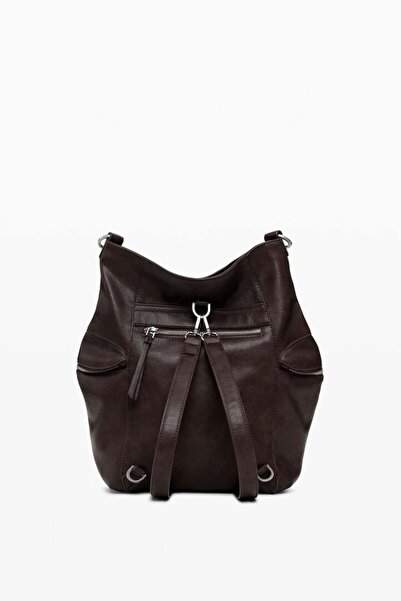 Desi Suede-effect backpack with large logo