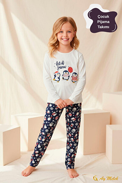 AYMELEK Girls' Pajamas Cotton Patterned Long Sleeve Bottom Top Pajama Set