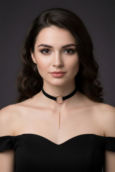 shop Büyük Gotik Siyah Kadife Choker - Modern Çubuk Detaylı Abiye Gerdanlık Y...