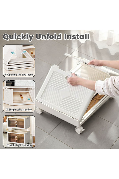 CHOIWIN 3-Tier Foldable Rolling Storage Cabinet (31.1”H x 17.7”W x 11.8”D) - Dust-Proof Organizer with Tran