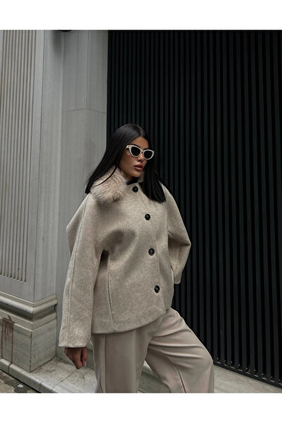 cemo Kürk Detaylı Yün Kaban