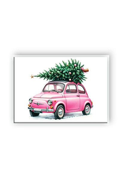 OEM Mașină roz de Crăciun - Pictură festivă 20x30cm