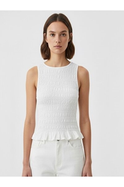 Brood A+ Quality Zero Sleeve Crew Neck Flounce Stretch Fabric Blouse-Top