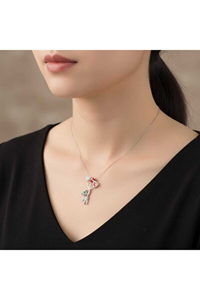 Ralp Moda Bear and Flying Balloons Figured Necklace 50 cm''Silver Color''
