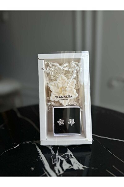 Glamadea Holiday Gift Set – White Gold Plated Star Earrings & Natural Soy Flake Candle