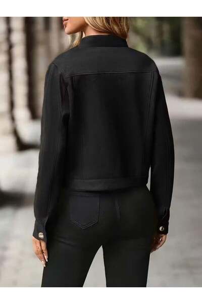 Aymood Women's Long Sleeve Front Buttoned Short Suede Jacket