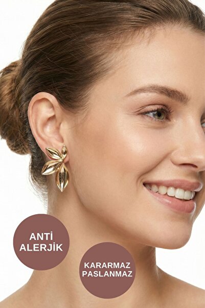 KAYOUBI Kadın Antialerjik Kararmaz Suya Dayanıklı Yaprak Gösterişli Gold Çeli...
