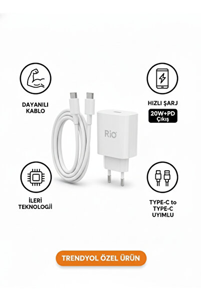 RİOTECH MOBILE Type-C to Type-C Hızlı Şarj Kablosu Örgü Dayanıklı 20W Güçlü i...