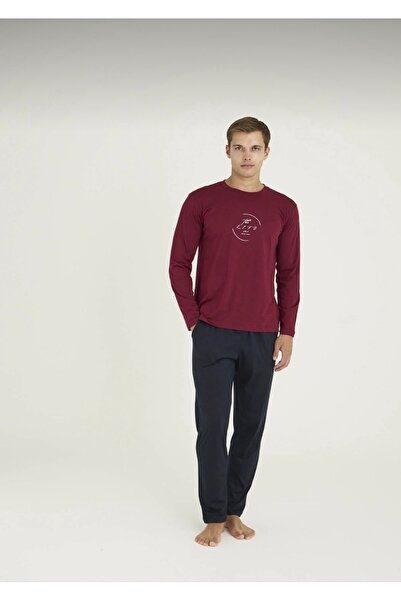 İpek Men's Long Sleeve Crew Neck Modal-Cotton Blend Pajama Set