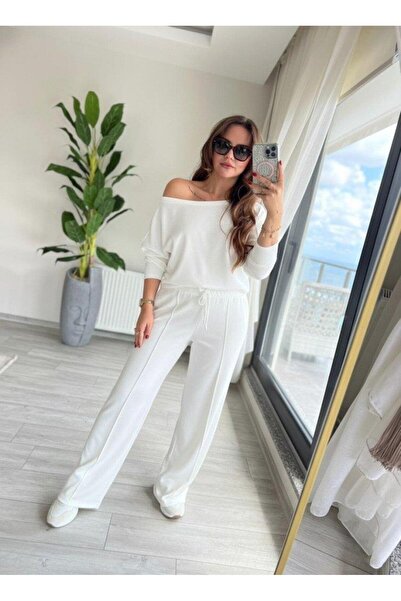 Aymood Set din două piese pentru femei, cu mânecă lungă, cu un singur umăr, bluză și pantaloni