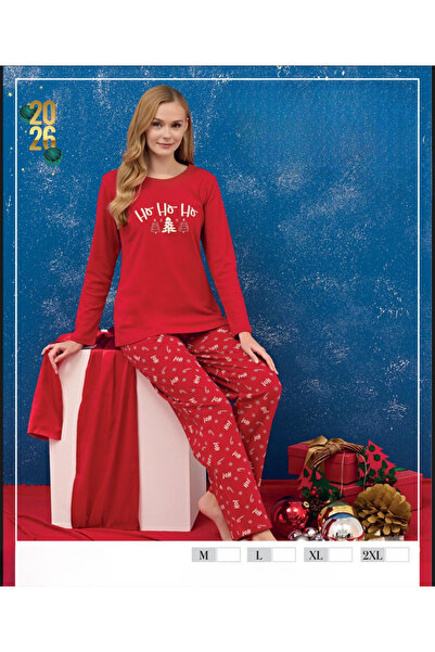 İpek Women's Long Sleeve Crew Neck New Year Pajama Set