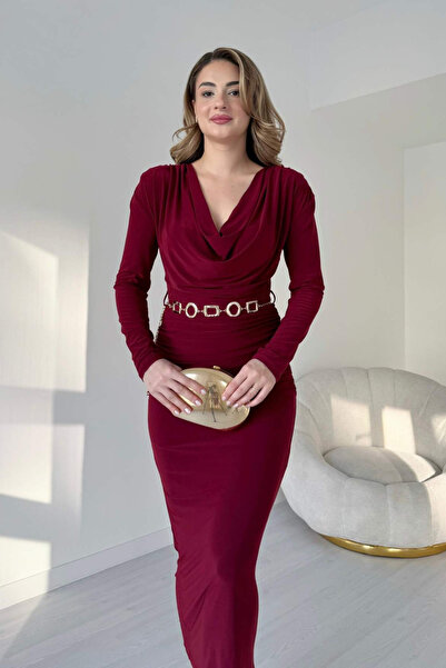 MARTYZ Degaje Yaka Metal Belted Dress