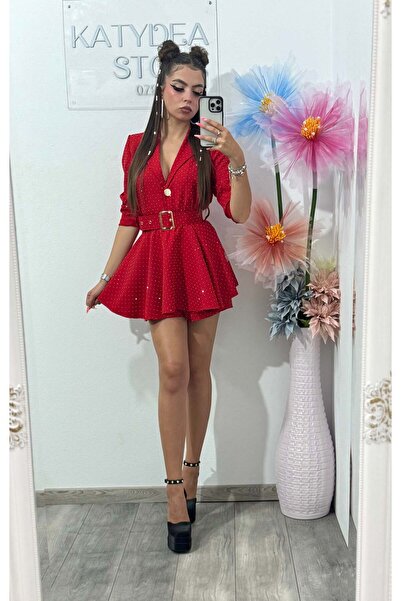 Melania full jumpsuit with red stone embellishments