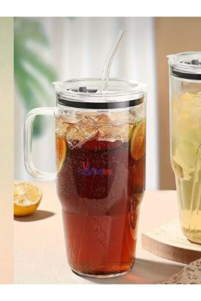 Multiamo Large Size Glass Thermos/Cup with Mica Lid and Glass Straw 1200 ml