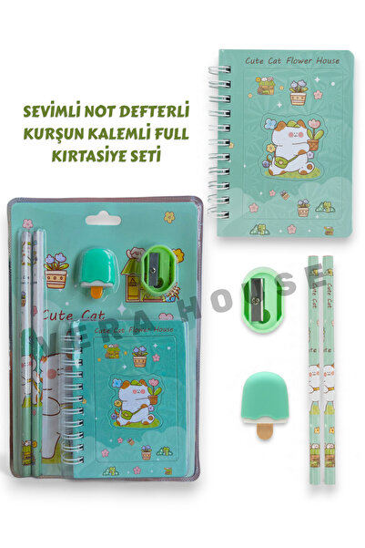 VERA HOUSE Sevimli Kedi Figürlü Not Defterli Kırtasiye Seti - Not Defterli Ka...