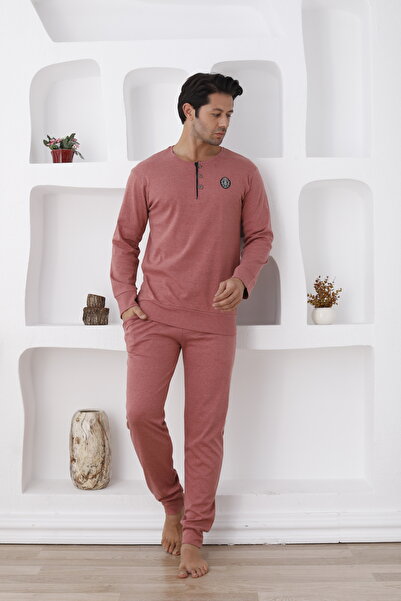 ERDENİZ TEKSTİL Men's Winter Comfort Fit Henley Collar Button down Cotton Paj...