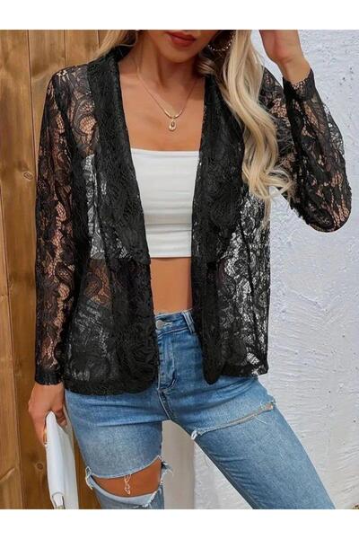 Aymood Women's Long Sleeve Lapel Open Front Lace Jacket