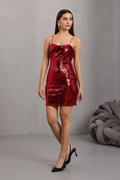 CİDDE Women's Rope Strap Backless Sequin Mini Dress