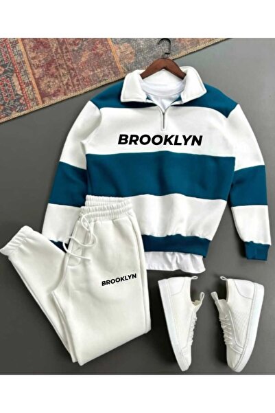 woonkey Brooklyn Striped Tracksuit Set – Half Zip Sweat & Jogger Streetwear Cotton Trendy Model