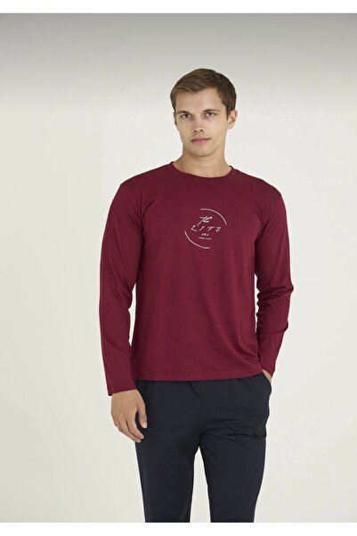 İpek Men's Long Sleeve Crew Neck Modal-Cotton Blend Pajama Set