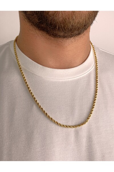 Furtek Aksesuar Unisex Steel Knitted Mesh Chain Steel Necklace Gold Plated 3mm 60 cm