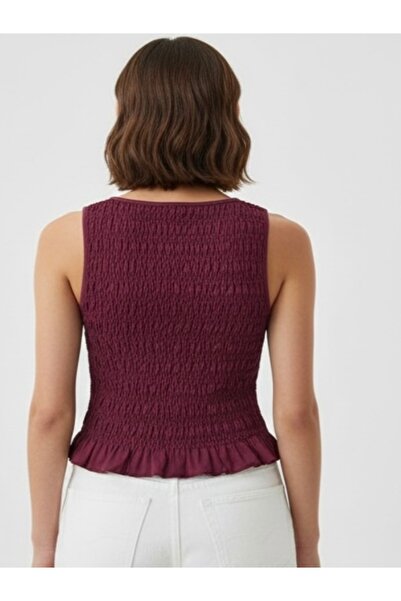 Brood A+ Quality Zero Sleeve Crew Neck Flounce Stretch Fabric Blouse-Top