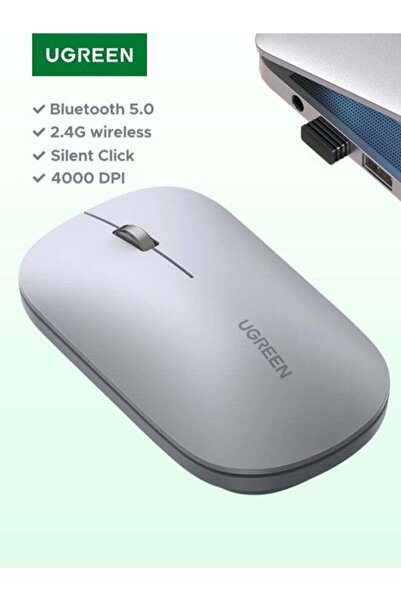 Ugreen ماوس لاسلكي صامت رفيع بدون ضوضاء مع محول USB 2.4 جيجاهرتز، دقة 4 نقاط في البوصة قابلة للتعديل