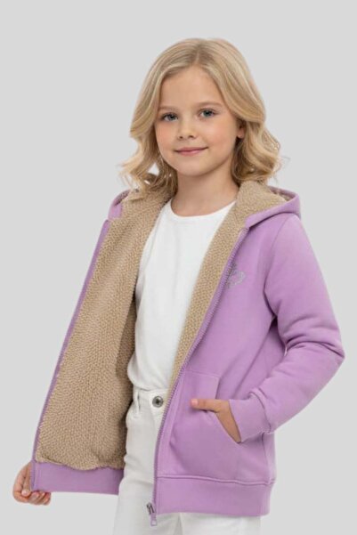 ww waka waka kids store Cardigan K cu glugă pentru fetiță, liliac, căptușit c...