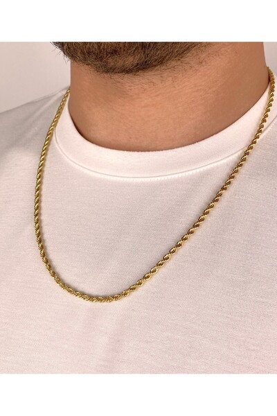 Furtek Aksesuar Unisex Steel Knitted Mesh Chain Steel Necklace Gold Plated 3mm 60 cm