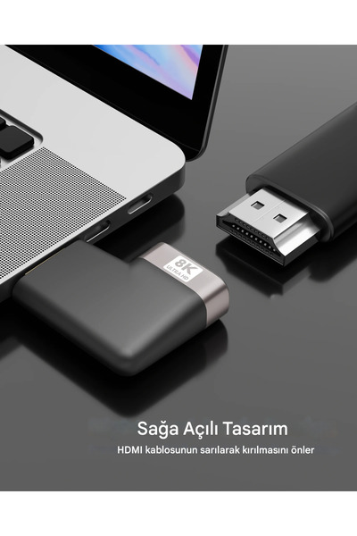 qasul 8K Destekli Sağ Açılı HDMI Dönüştürücü – 90° L Tipi Adaptör