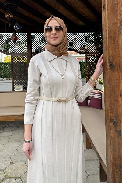 Rabia Şamlı Unique Belted Knitwear Dress Stone
