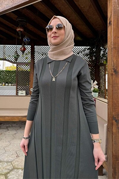 Rabia Şamlı Unique Belted Knitwear Dress Khaki