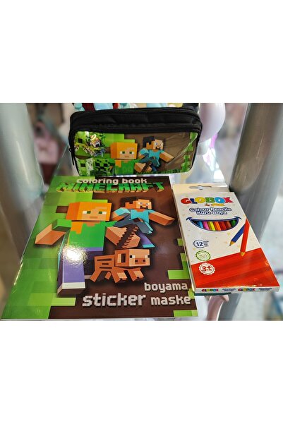 ada çanta kırtasiye 3'ü 1 arada - Minecraft figürlü çift bölmeli kalem kutusu...