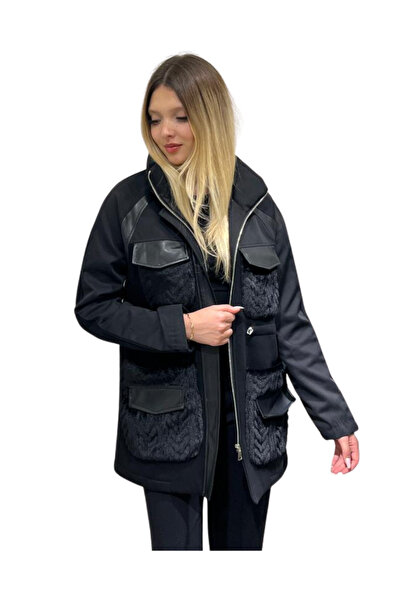 Zems Siyah Kürk Detaylı Mont