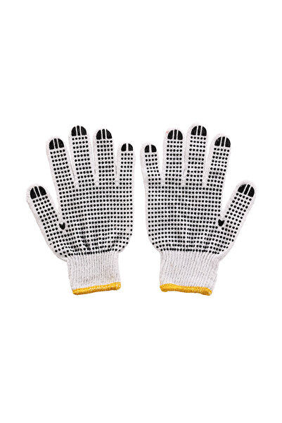 Lawazim Cotton Working Gloves 10 Pairs - White Black Dotted Non Slip Grip