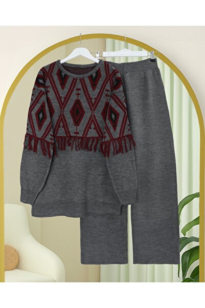 HİJABAYA Πλεκτό σετ με μοτίβο pixel με κρόσσια στο μπροστινό μέρος και τα μαν...