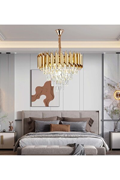 RFAN Candelabru, Model S89001/400, Textură de cristal, Metal, 5 x E27, Auriu