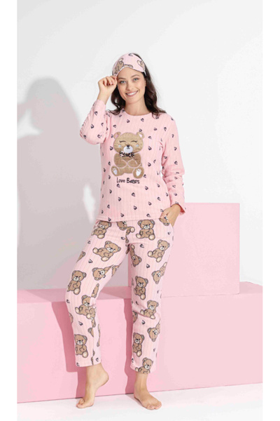 Tarık Pembe polar anne kız kombin pijama takımı