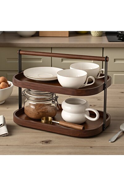 ELZEY HOME Two-Tier Acacia Countertop Organizer Stand