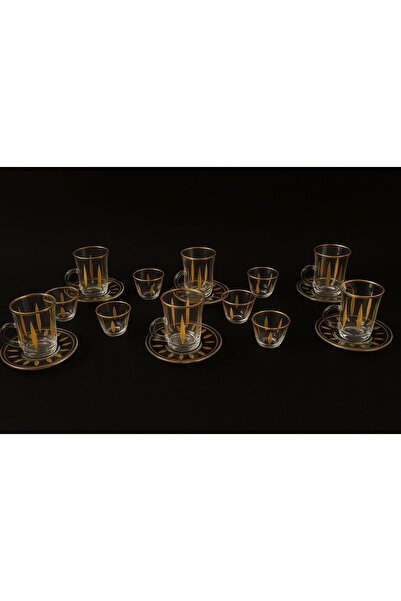 MASA 6-piece tea set with 6 glass saucers and 6 gold cups (18 pieces)