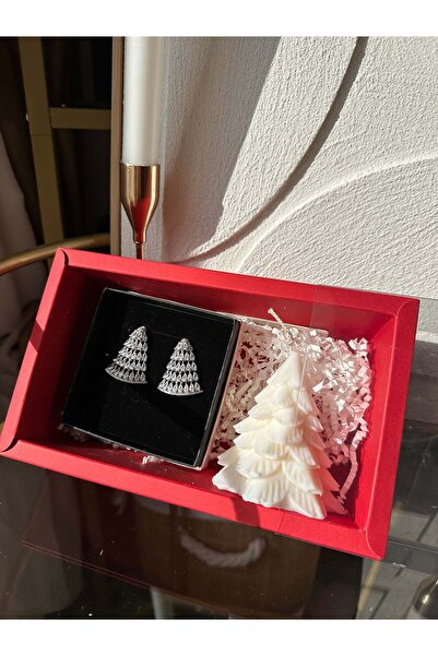 Glamadea Holiday Gift Set – Tree Earrings with Zirconia & Soy Scented Candle in Tree Shape