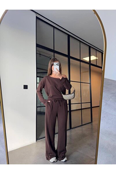 RAPAPA Women's Oversized Fit Coffee Tracksuit Set – Comfortable & Modern Style 1014K