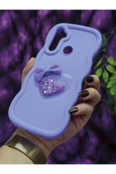 Magic Ring Realme 5İ/6İ Compatible Star Glitter Lilac Phone Case with Heart and Ribbon