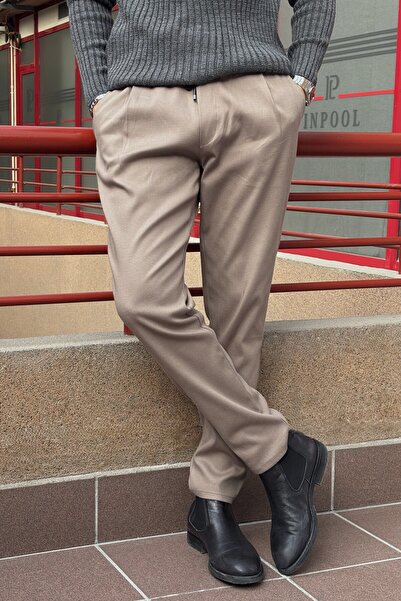 inpool Pantaloni pentru bărbați, cu detaliu plisat, cu talie elastică, cu potrivire normală, pentru iarnă și primăvară 25INP271DUZ