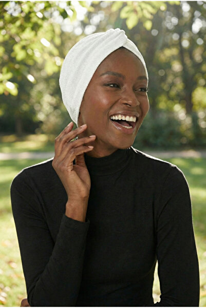 fidan bone Crossed Fukuro Glitter Lined White Ready-To-Wear Turban Hijab Evening Dress Bonnet