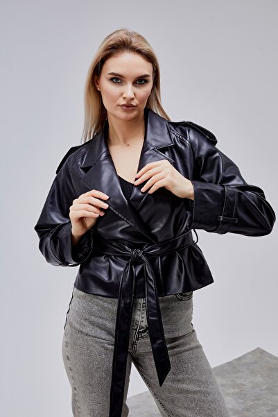 Bolivente Noir Black Belted Leather Jacket