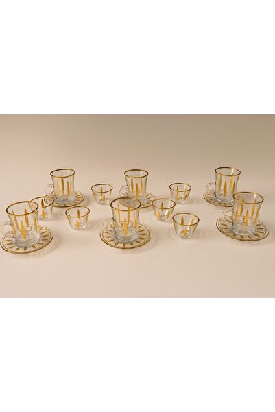 MASA 6-piece tea set with 6 glass saucers and 6 gold cups (18 pieces)
