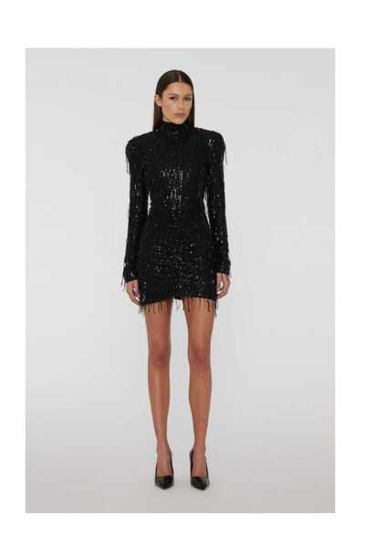 elissaa YARIM BALIKÇI YAKA SAÇAKLI MİNİ ELBİSE