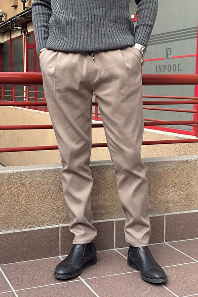 inpool Pantaloni pentru bărbați, cu detaliu plisat, cu talie elastică, cu potrivire normală, pentru iarnă și primăvară 25INP271DUZ