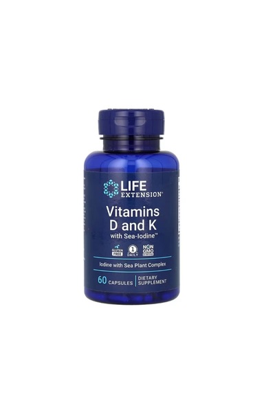 Life Extension Vitaminele D și K cu iod de mare - 60 capsule
